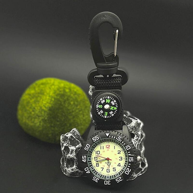 Jam tangan saku Quartz Vintage jam tangan saku uniseks kompas bercahaya jam tangan saku Carabiner Hiking luar ruangan