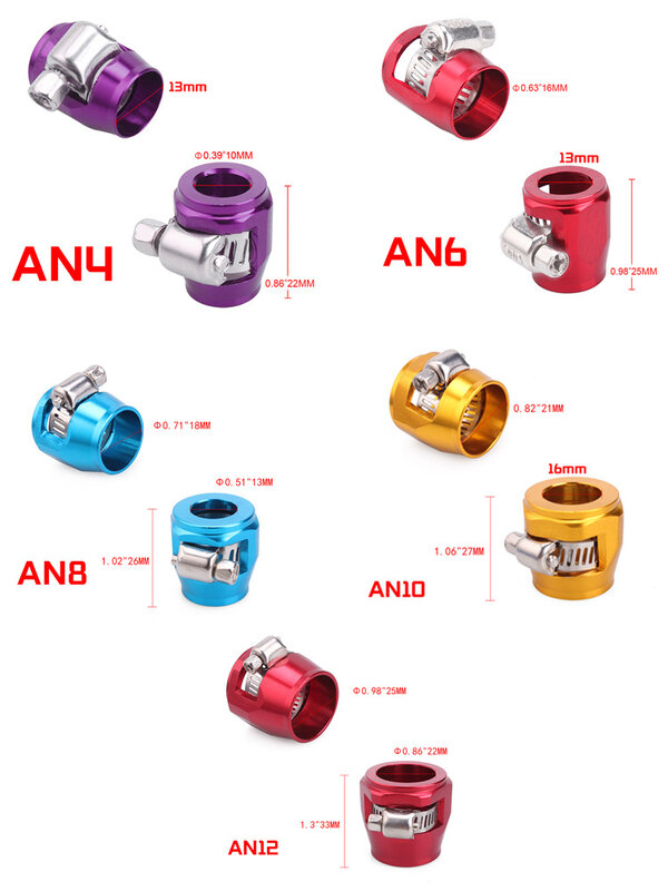 Acabamentos de braçadeira de mangueira de combustível vermelho, AN4, AN6, AN8, AN10, AN12, AN14, AN16, AN18, 37mm, 40mm, 42mm, 45mm, 48mm, 50mm