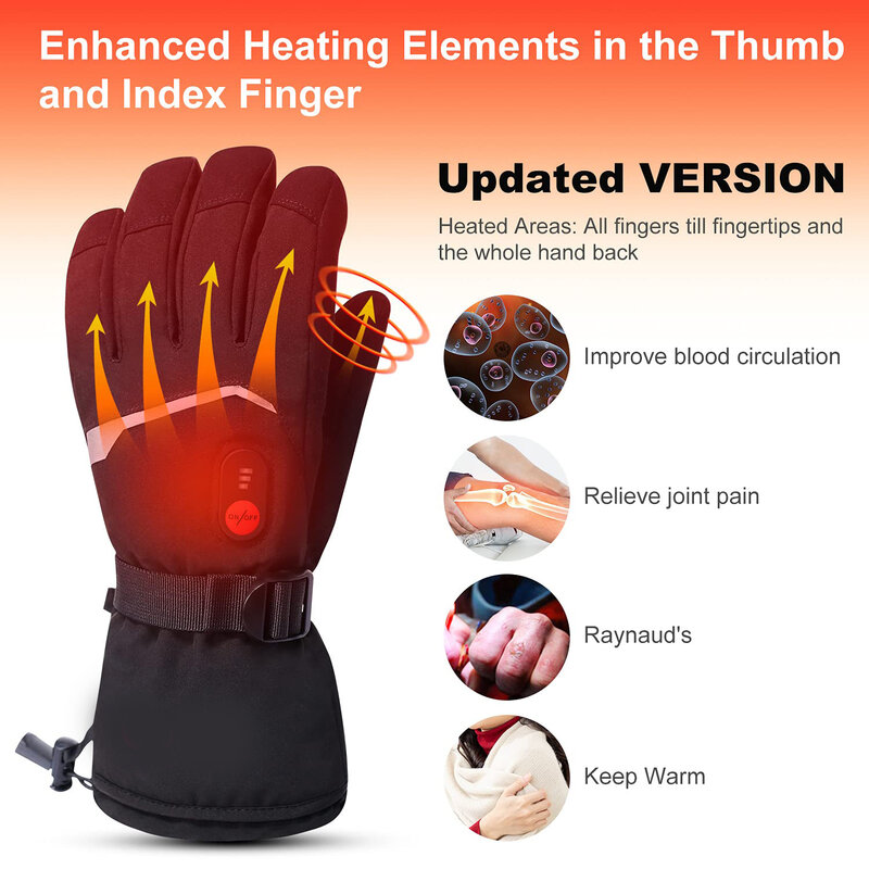 Luvas aquecidas touchscreen para homens e mulheres, aquecedores de mão recarregáveis, aquecimento resistente à água, bateria motorizada, 7.4v, inverno