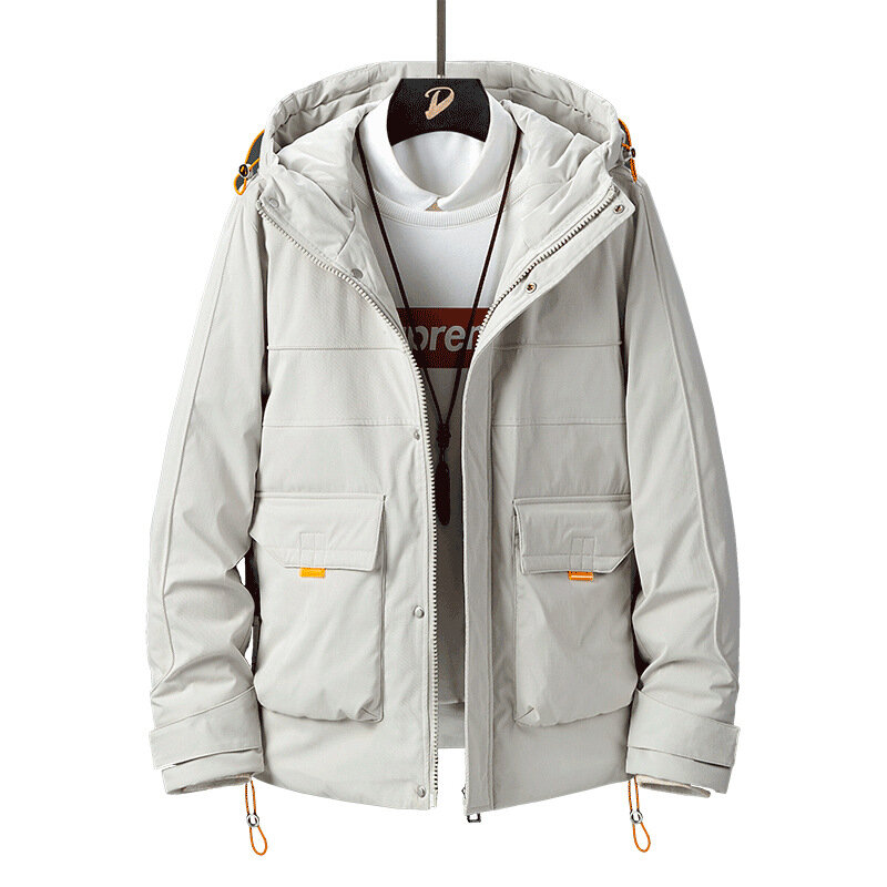 Jaket hoodie pria, MRMT 2024 baru jaket bulu angsa putih panjang setengah kasual serbaguna jaket hangat pria
