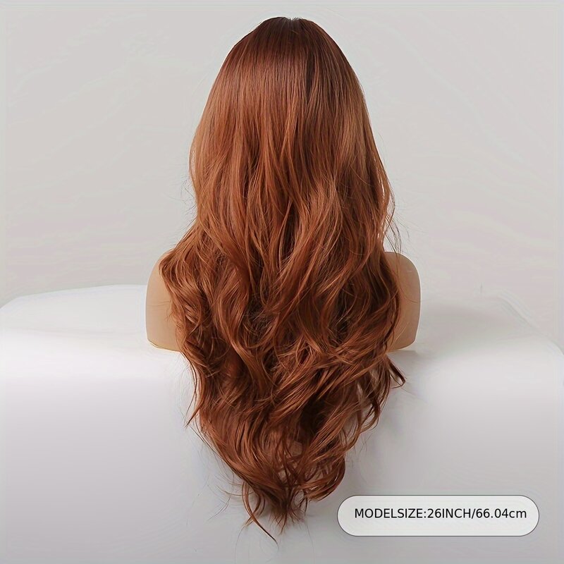 Peluca ondulada larga rizada marrón rojizo para principiantes, peluca sintética, resistente al calor, elegante, aspecto Natural, uso diario