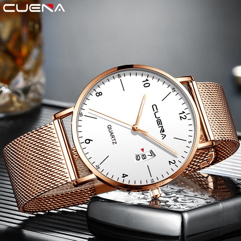 Top Brand Luxury Watches for Men Fashion Ultra Thin Steel Quartz Watch Metal Mesh Belt Simple Business Mens Watch reloj hombre