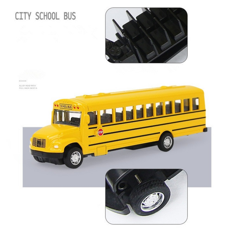 Diecast mainan mobil Sekolah anak-anak, Model mainan kendaraan inersia tarik mundur, mainan anak laki-laki untuk hadiah anak-anak 1/64