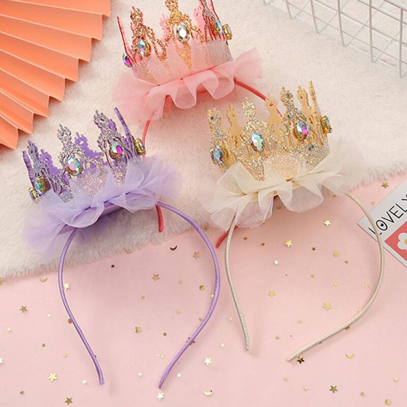 Fashion Cute Crown Headgear Mesh Fairy Rhinestone Headdress Korean Style Headband Girl Hair Band Headwear Hair Hoop