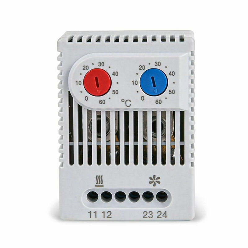 Practical Compact Mechanical Thermostatic Bimetal IP20 Light Grey Plastic Heat And Cool Combined Temperature Controller