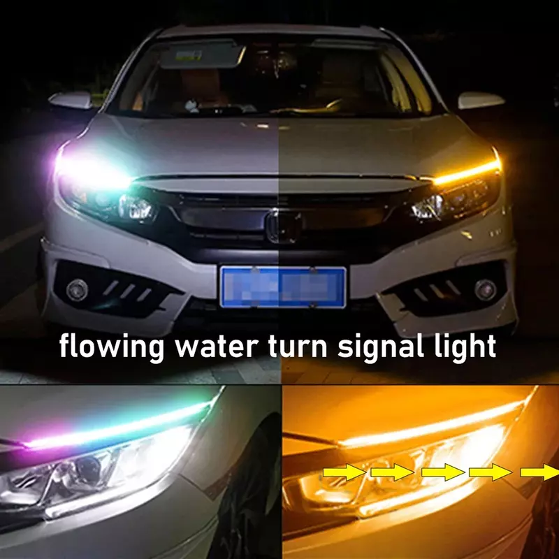 자동차 LED 라이트 스트립, RGB 주간 주행등, DRL 리모컨, 다채로운 흐르는 방향 지시등, 장식 램프, 방수, 2 개