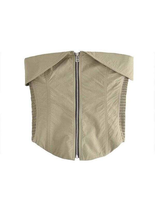 Women New Fashion Contrast stitching decoration Cropped Corset style Tops Vintage backless Zipper Female Waistcoat Chic Tops