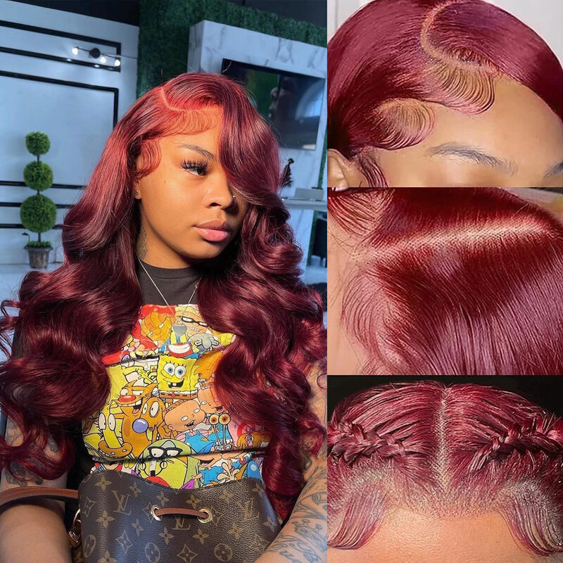 Wiggogo 30 Inch Hd Lace Wig 13X6 Hd Lace Frontal Wig 13X4 Red Lace Front Human Hair Wigs 99J Burgundy Body Wave Lace Front Wigs