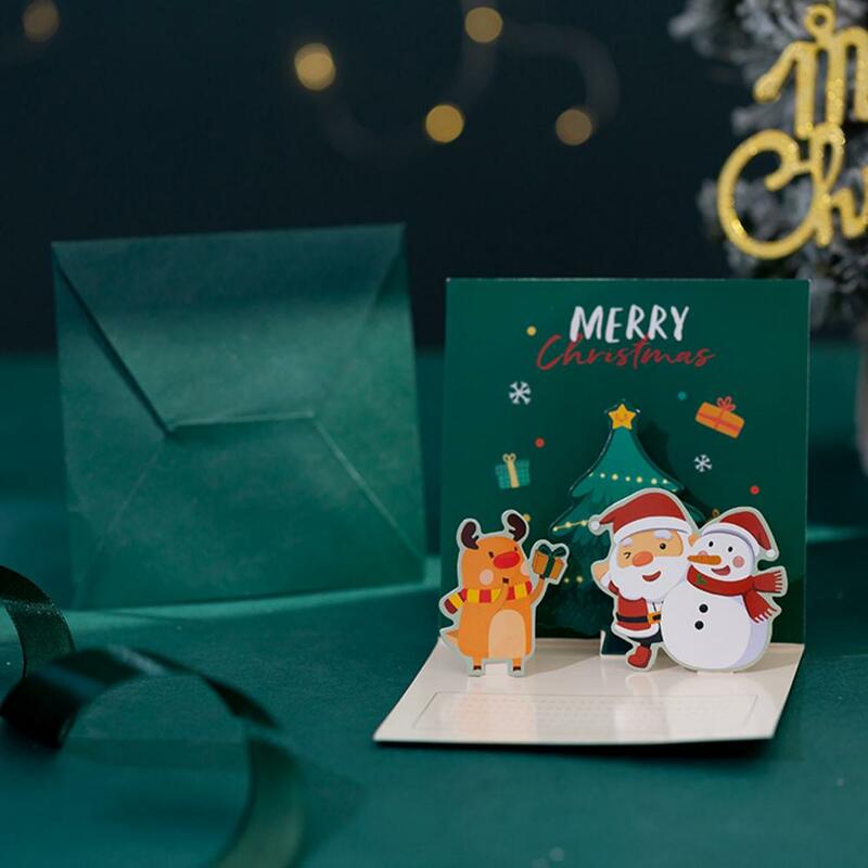 Cartes de Noël 3D de dessin animé mignon, cartes de vministériels x du père Noël, bonhomme de neige, wapiti, cadeaux d'invitations de fête, nouvel an, 1 ensemble