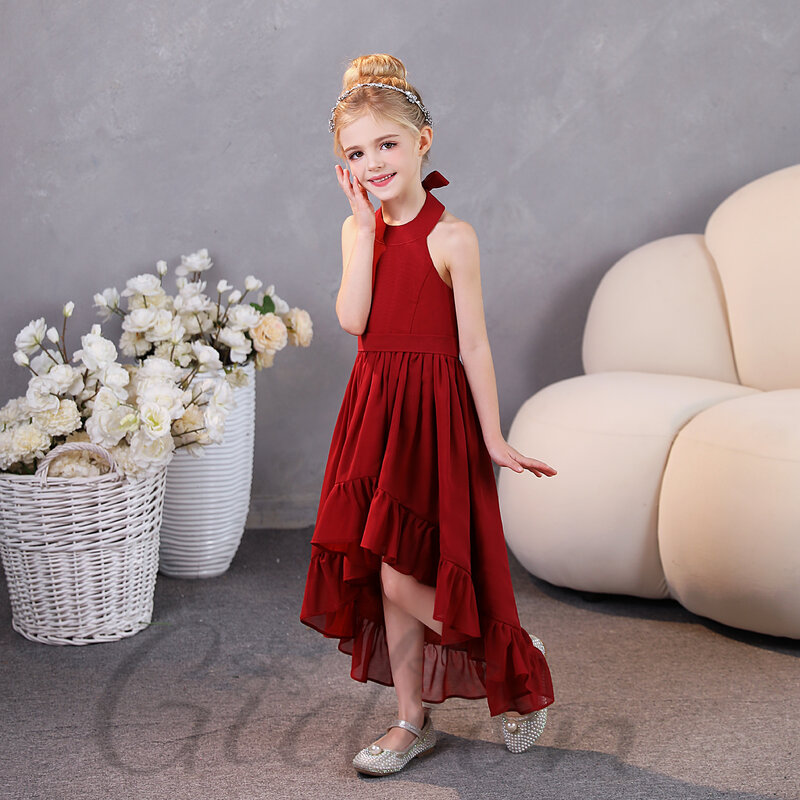 High-Low Chiffon Junior Bridesmaid Dress For Kids Wedding Ceremony Banquet Ball Evening-Gown Birthday Party Show Pageant Event