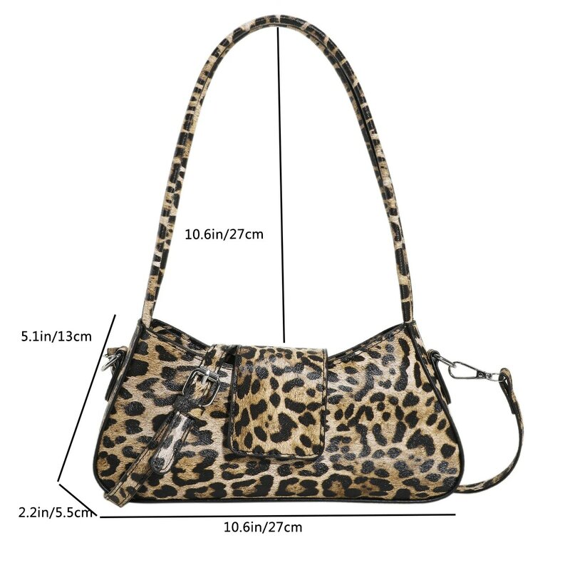 Borsa ascellare stile francese per donna borsa a mano leopardata nera marrone pochette donna Vintage borse a tracolla in pelle PU versatili