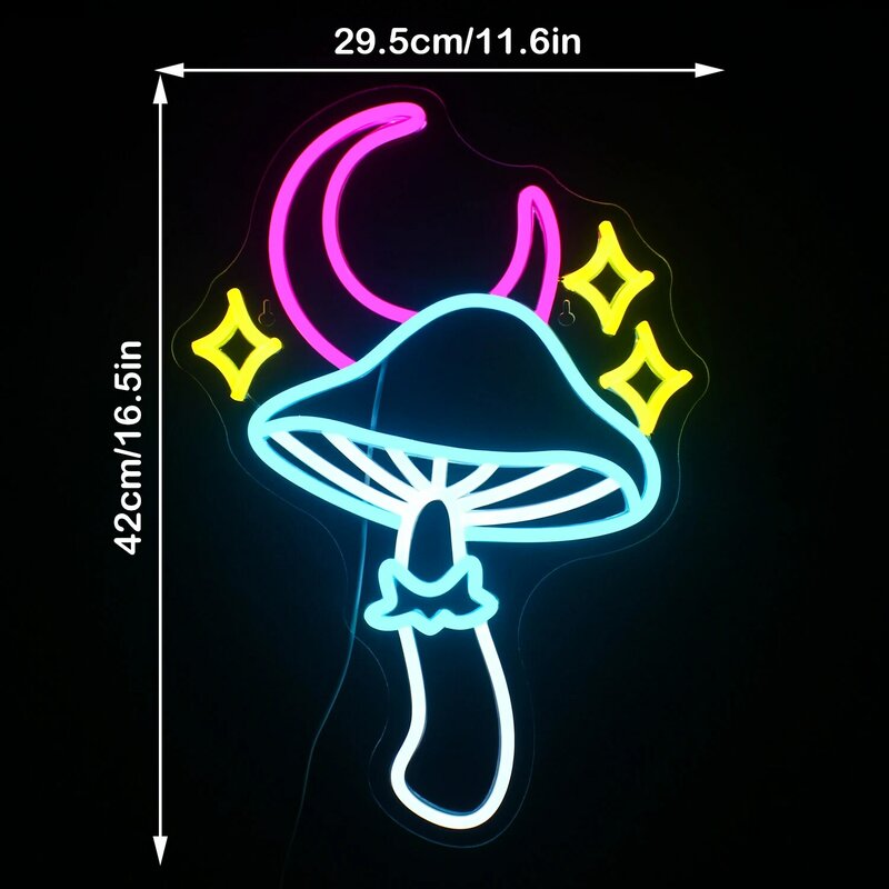 Star Moon Mushroom Neon Sign USB Dimmable Led Sign Neon for Bedroom Living Room Kids Room Game Room Home Bar Party Neon Decor