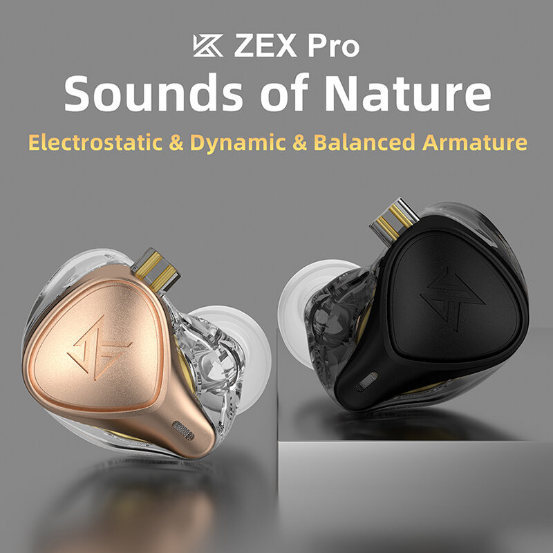 KZ-ZEX Pro In-Ear HIFI Headset, eletrostático, dinâmico, equilibrado, cabo destacável, fone de ouvido, cancelamento de ruído, esporte, auscultadores