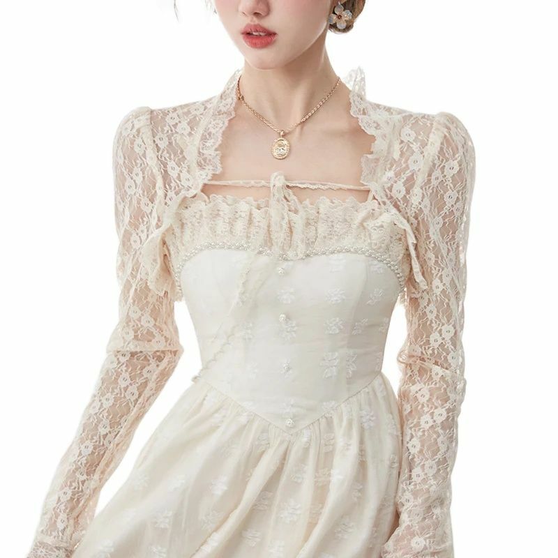 화이트 블랙 보헤미안 레이스 웨딩 볼레로 여성 케이프 드레스, 긴 소매 신부 슈러그 웨딩 재킷, 결혼 액세서리