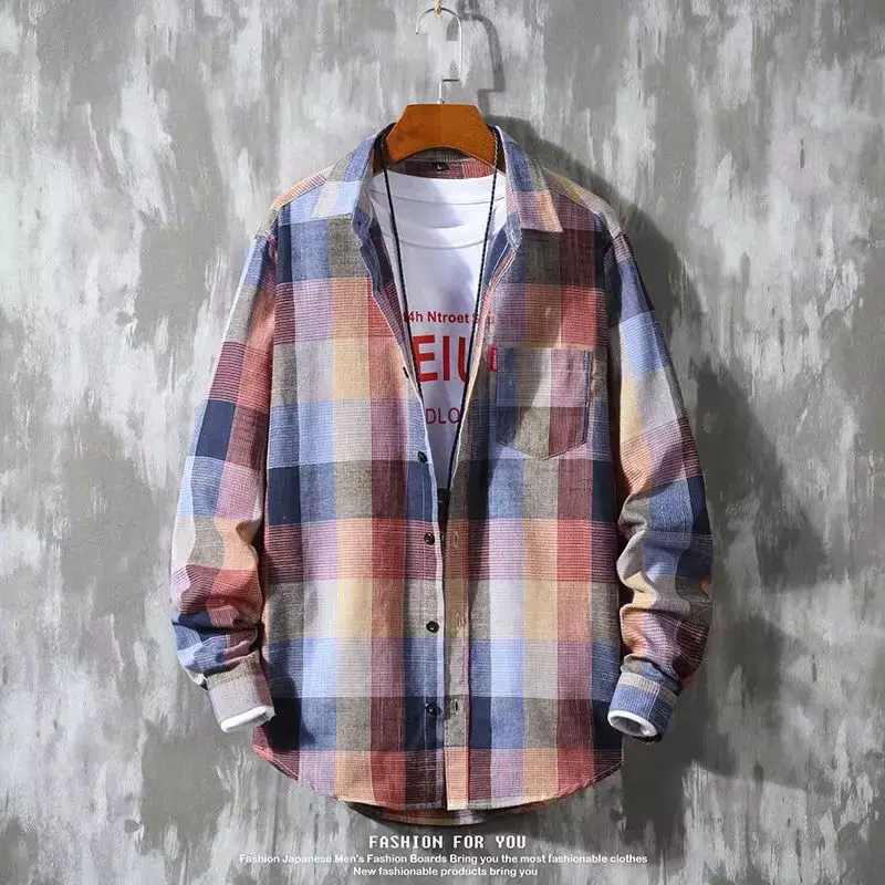 Long Sleeve Shirts and Blouses for Men Plaid Elegant Cotton Normal Man Tops Social  New in Hipster Spring Clothing