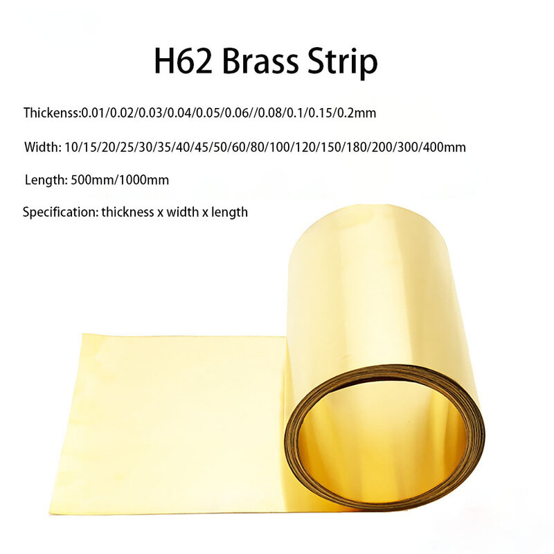 1Meter Brass Strip Width 10-400mm H62 Brass Metal Thin Sheet Foil Plate Thickness 0.01/0.02/0.03/0.04/0.05/0.06/0.08/0.1/0.2mm