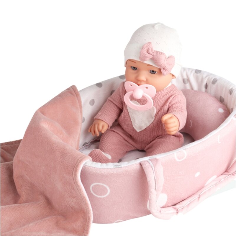 Muñeca bebé simulación 30cm, muñeca realista renacimiento con pezón/Manta/moisés/almohada para bebé, apaciguador