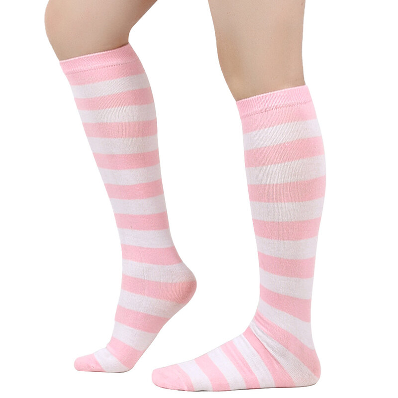 ถุงเท้ายาวลายทางสำหรับผู้หญิง, ถุงเท้ายาวถึงเข่าถุงเท้ายาวเหนือน่องลำลองเครื่องแต่งกายถุงเท้าให้ความอบอุ่นที่ขา