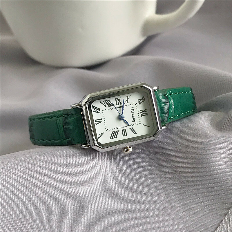 Relógio de quartzo casual clássico para mulheres, pulseira de couro, relógio retangular, relógios de pulso elegantes, relógios retrô
