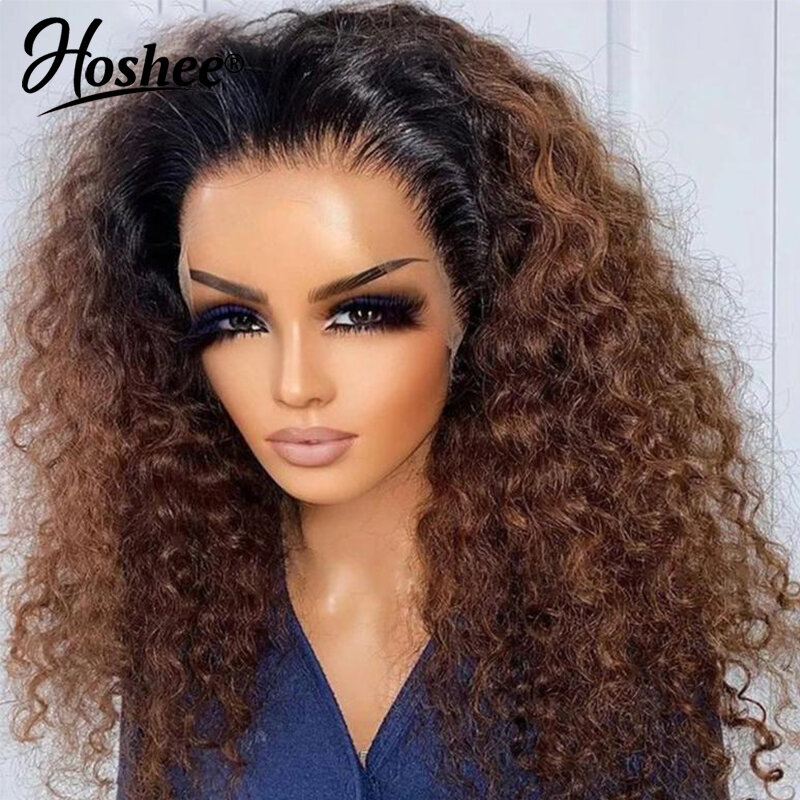 Perruque Lace Front Wig brésilienne naturelle, cheveux bouclés, blond miel ombré, brun, 13x4, pre-plucked, en vente, pour femmes africaines