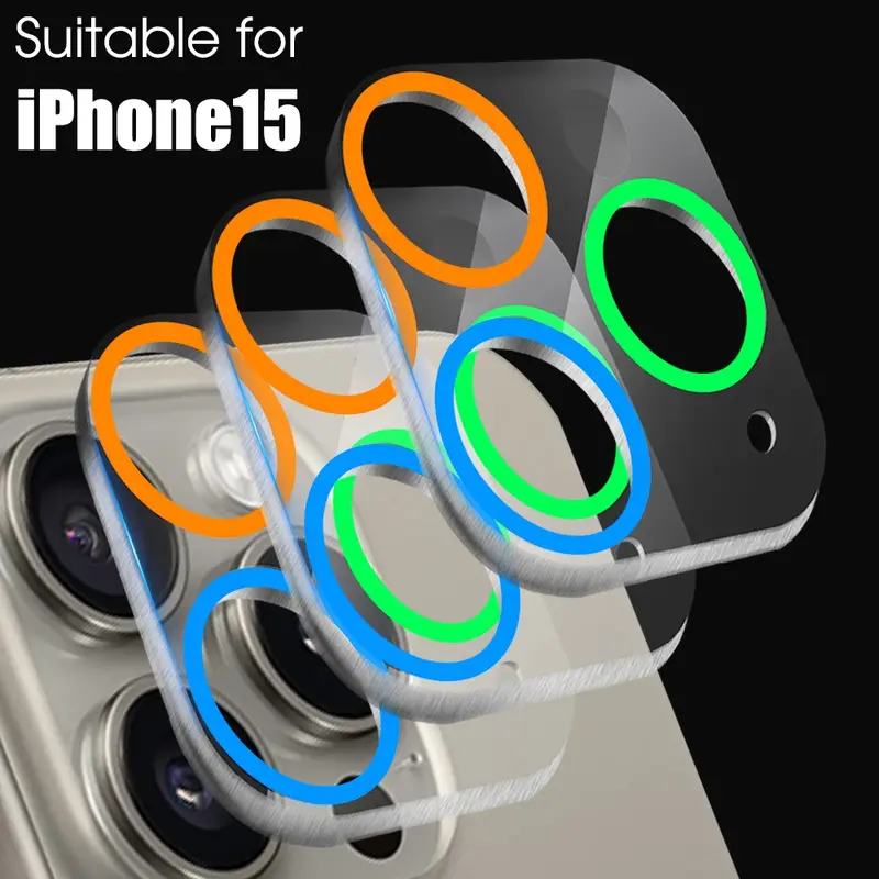 Protectores luminosos para lente de cámara trasera, película de vidrio templado para iPhone 15 Plus Pro MAX