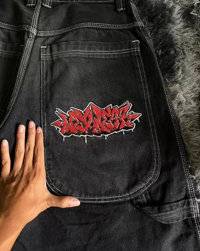 Hip Hop kieszonkowe wyszywane litery spodenki w stylu ulicznym spodnie Y2K luźne jeansowe spodenki męskie damskie wysoki stan szorty do koszykówki