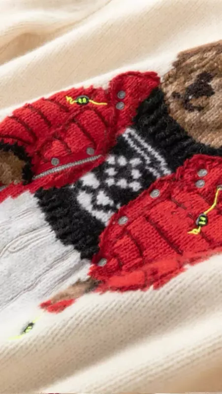 Urso cartoon feminino suéter com gola redonda, manga comprida, pulôver de malha, roupa de algodão, moda inverno, novo