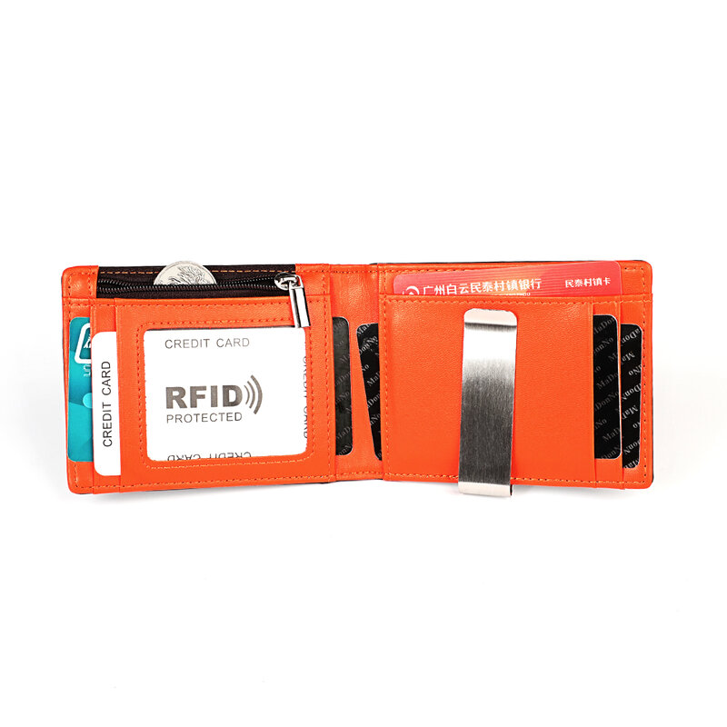 Portfel dla mężczyzn większa pojemność z 6 gniazdami kart RFID blokowanie Slim minimalistyczny Bifold przednia kieszeń portfel dla mężczyzn z okienko na ID