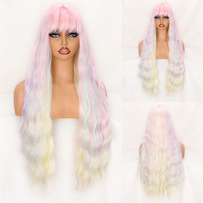 Colorful Rainbow Wig European & American Long Wavy Wigs Cute Girl Daily Party Cosplay Wig