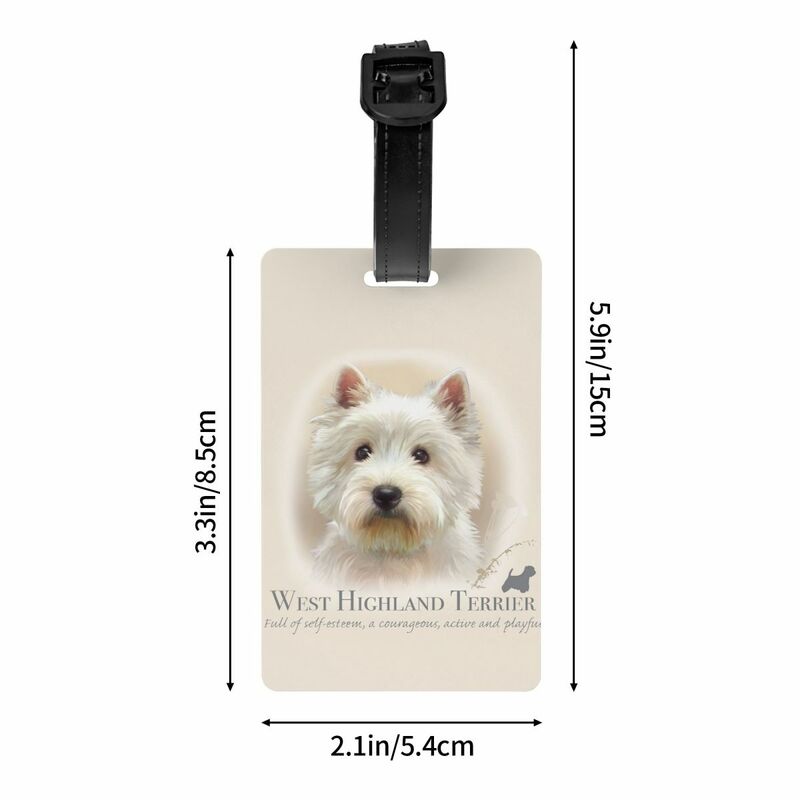 Etiqueta de equipaje personalizada para maleta de viaje West Highland White Terrier, cubierta de privacidad de perro, tarjeta de identificación con nombre