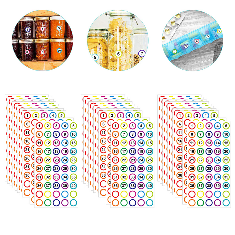 10 Sheets Number Labels Round Pasters Blank Decals 1-40 Copper Plate Colorful Home Office
