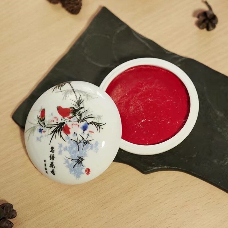 Caja de tinta de pintura china auténtica, sello de almohadilla de tinta de estilo antiguo, Impresión de cinabrio rojo, aceite de ricino