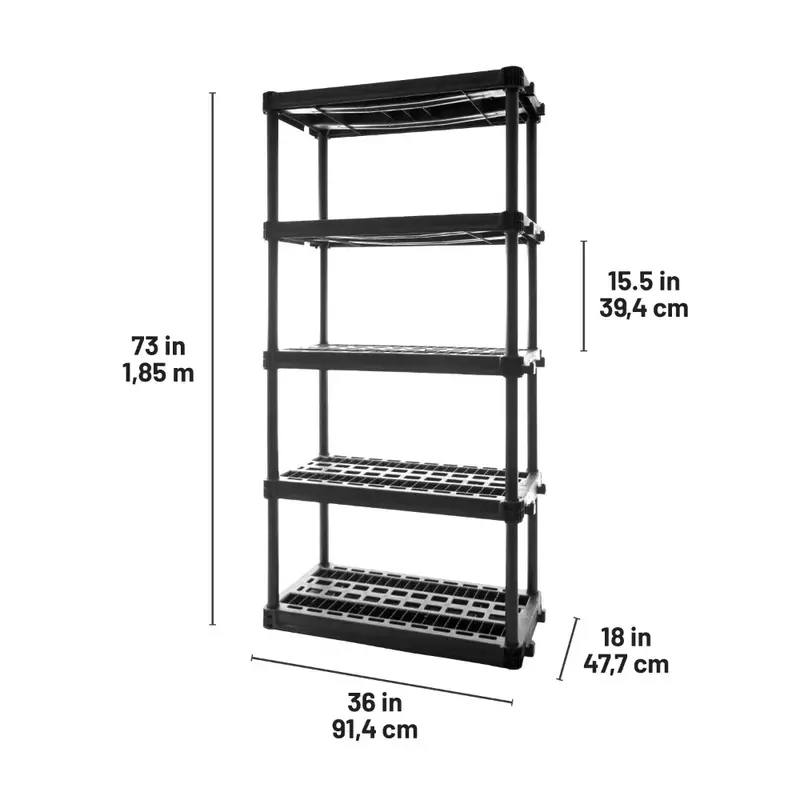 Plano 5-Shelf Heavy Duty Plastic Storage Shelves, 73” x 36” x 18”, 750lb Capacity