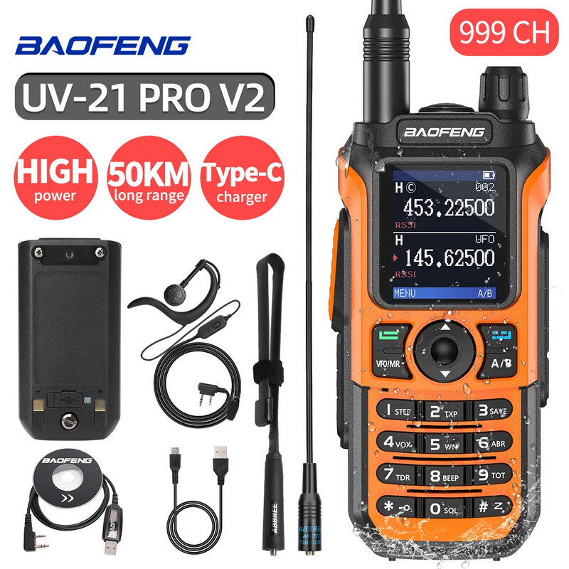 Baofeng UV-21 Pro V2 Wireless Copy Frequency Tri Band Powerful Waterproof Long Range UV-5R 22Pro S22 Type-C Two Way Radio