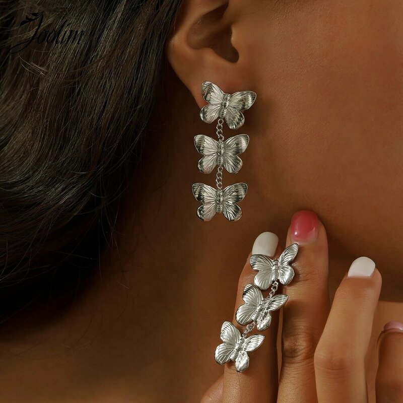 Joolim gioielli di alta qualità PVD all'ingrosso moda Texture Sweety carino farfalla fiore cerchio orecchino in acciaio inossidabile per le donne