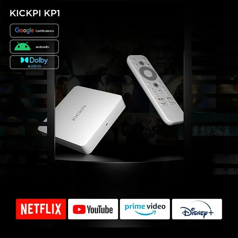 KICKPI-Dispositivo de TV inteligente KP1, decodificador con Amlogic S905Y4, 2GB, 32GB, Android 11, soporte de voz, AV1, 1080P, H.265, 4K, 60pfs, 2,4G y 5G, certificado por Google y Netflix