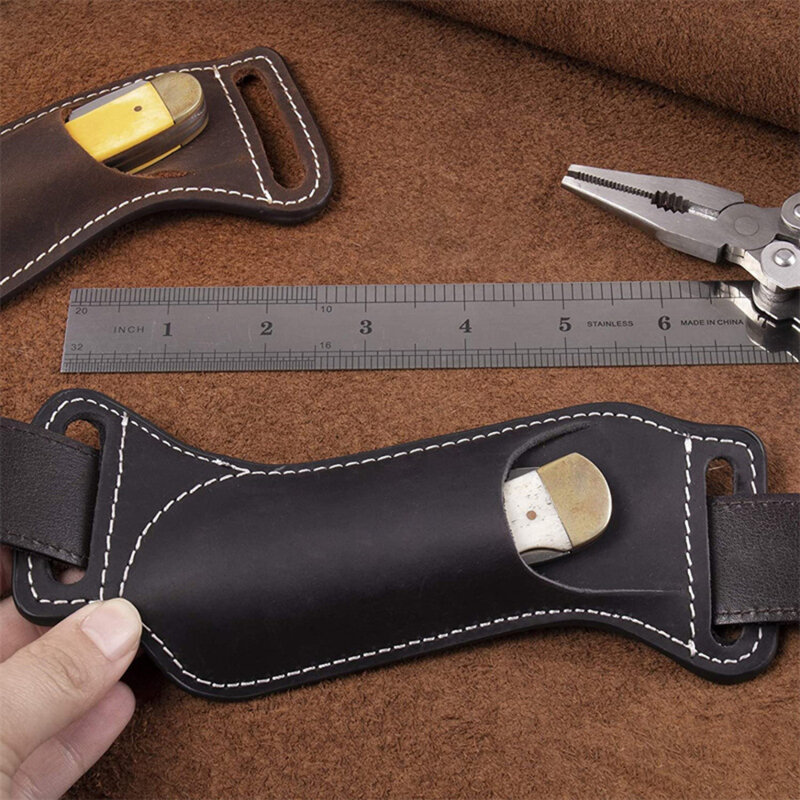Étui de ceinture de taille vintage en cuir PU, gaine de couteau pliant, support de couteau de poche, housse de protection, adapté au camping en plein air