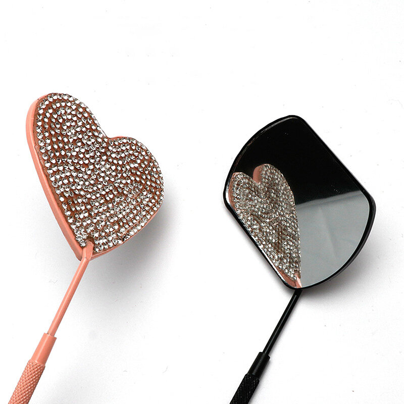 Heart Rhinestone Eyelash Inspection Mirror Smooth Anti-fog Check Mirror for Women Eyelash Extensions Makeup Tool