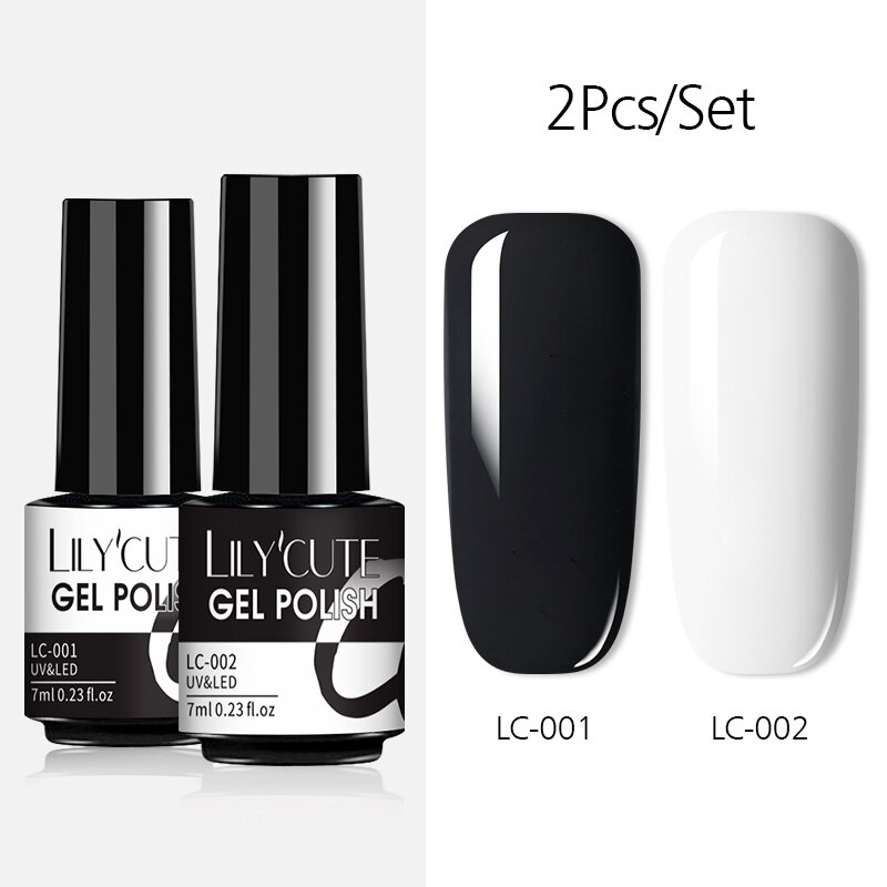 LILYCUTE 7ML 2 sztuk/zestaw żelowy lakier do paznokci czarno-biały kolorowy brokat Soak Off na paznokcie sztuka zestaw lakierów potrzeba lampa do paznokci żel UV