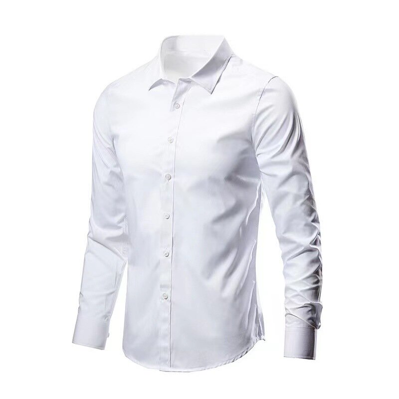Camisa de manga comprida masculina, Versão coreana, Magra, Negócios, Casual, Formal, Branco puro, Trabalho profissional, Bonito, 801