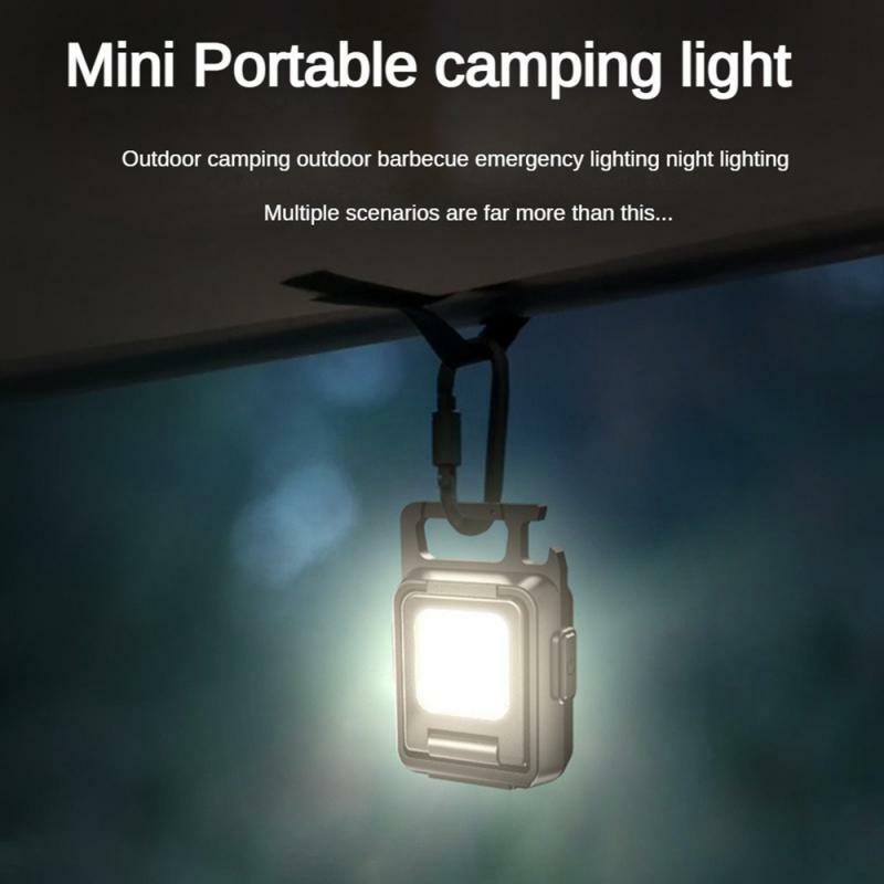 Kleine Led Zaklamp Sleutelhanger Camping Lantaarn Usb Oplaadbare Lamp Led Cob 90 ° Rotatie Tent Campinglamp Buiten Sterk Licht