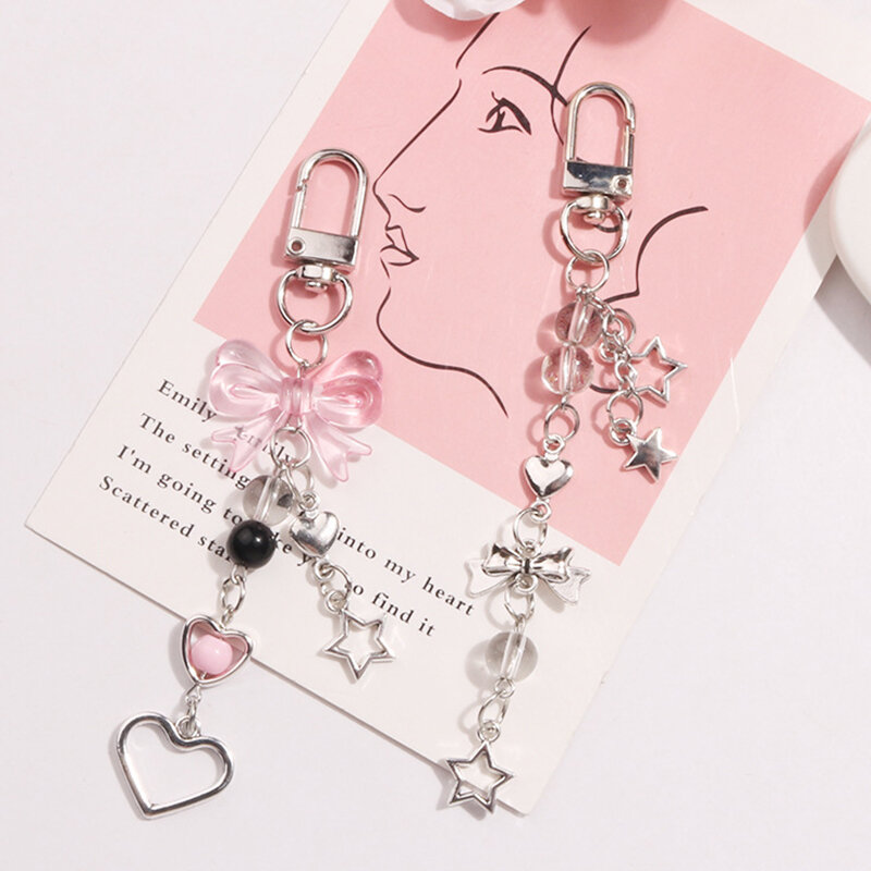 Goth Y2K Phone Charm Bow Heart Star Keychain Pendant Kawaii Key Chain Bag Phone Chain Cute Accessory For Girls Women Jewelry