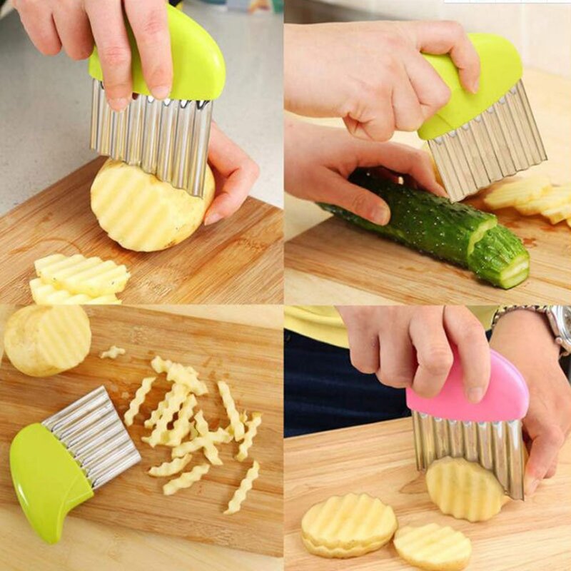 Potato Chip Slicer Cutter Vegetable Fruit Corrugated Wavy Knife French Fries Potato Cutter Kitchen Gadget Accessories Slicers
