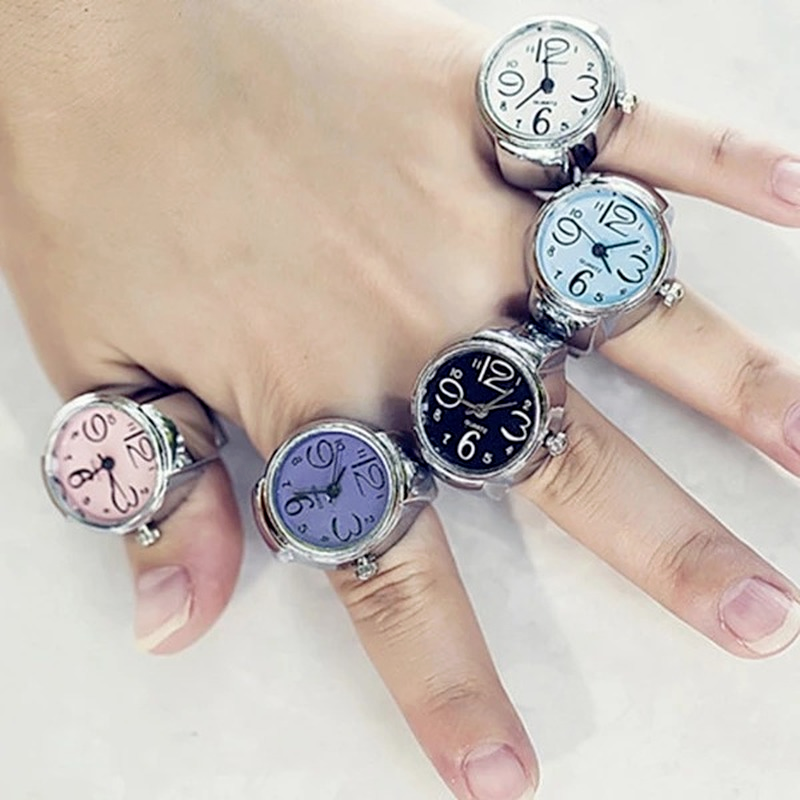 Reloj de dedo Punk Vintage, Mini correa elástica, relojes de aleación, anillos de pareja, reloj de joyería, reloj de cuarzo romano Retro, anillo de mujer, niñas