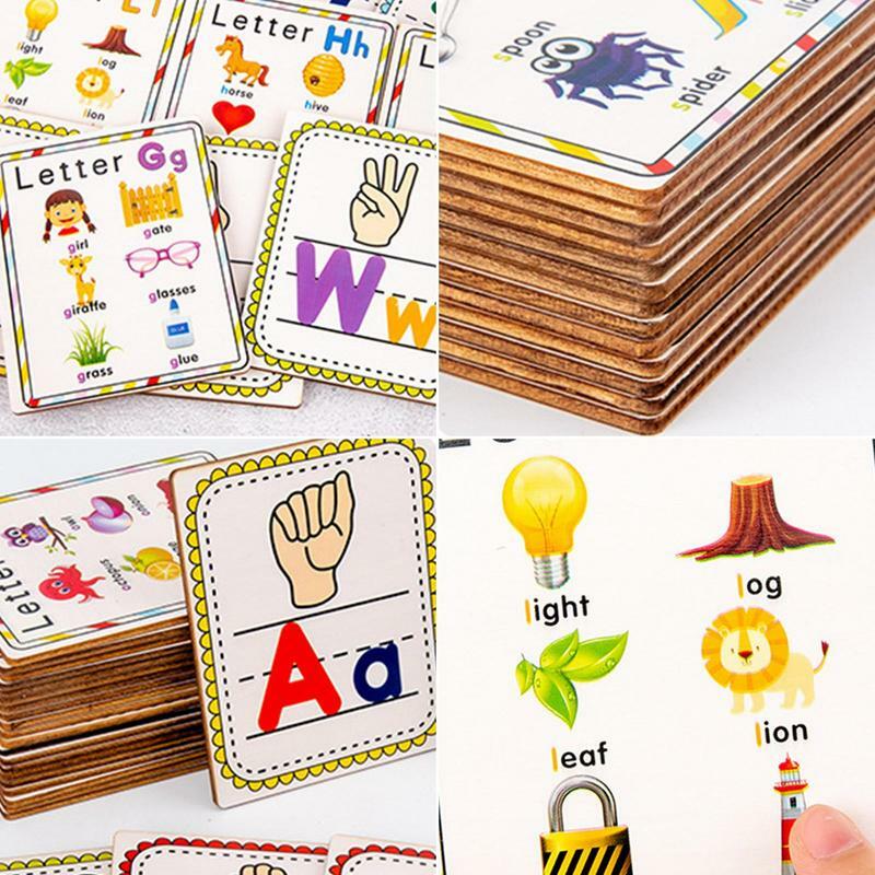 알파벳 플래시 카드 제스처 알파벳 플래시 카드, 다채로운 나무 양면 26 개, 어린이 명절 선물, 3-7