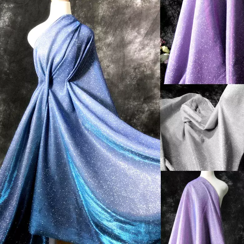Tecido de malha elástica Glitter Lantejoulas by the Meter para vestidos, cortina macia, têxtil de moda, costura DIY, decorativo de verão