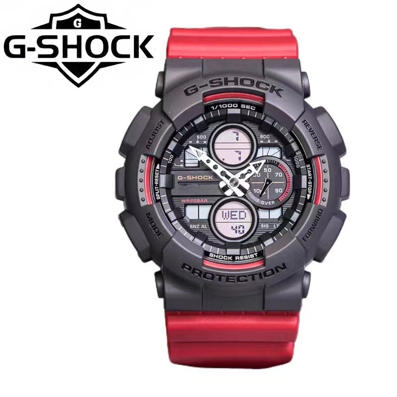 G-SHOCK jam tangan pria, jam tangan olahraga seri GA-140 lampu LED multi-fungsi pasangan kalender mewah