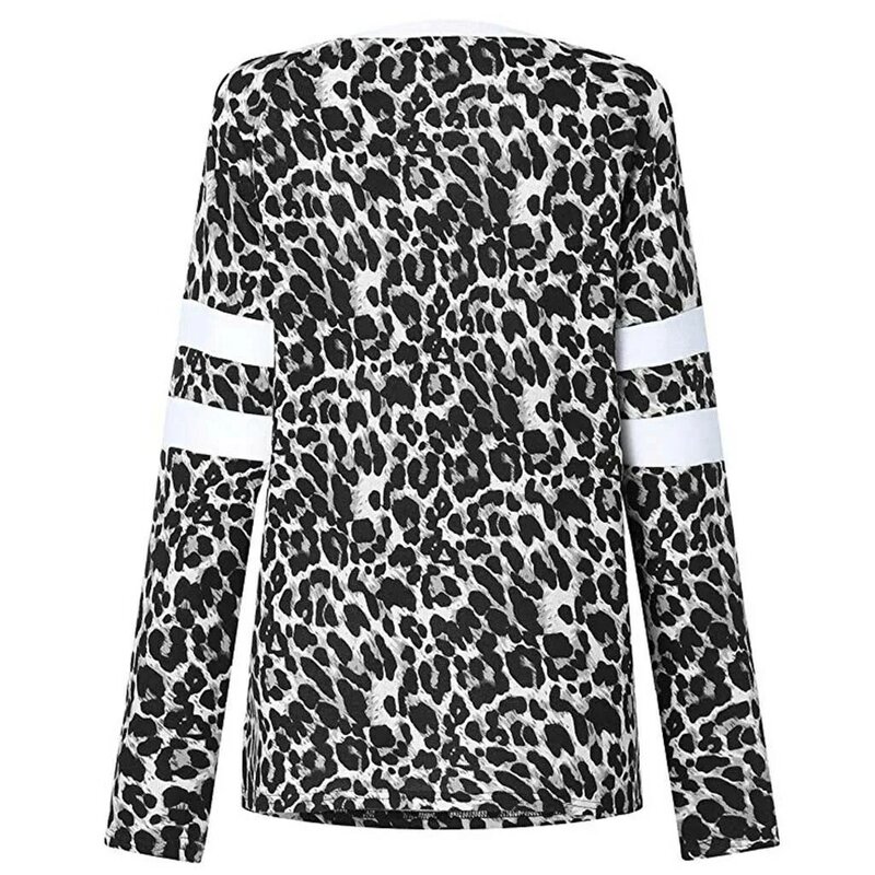 Dancebaby2019-Camiseta con estampado de leopardo para mujer, Top de manga larga con cuello redondo, otoño