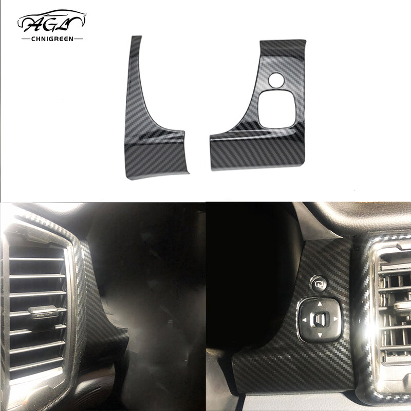 2pcs Carbon Fiber Color Rearview Mirror Adjustment Button Dashboard Cover Trim for Ford Ranger 2015-2017 2018 2019 2020 2021