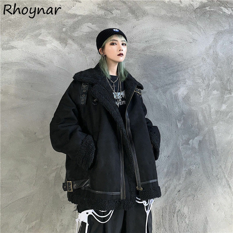 Winter Parka Vrouwen Gothic Punk Warm Bf Stijl Zakken Vrouwelijke Retro Streetwear Harajuku Chic Student Cargo Kleding Mode Zwart